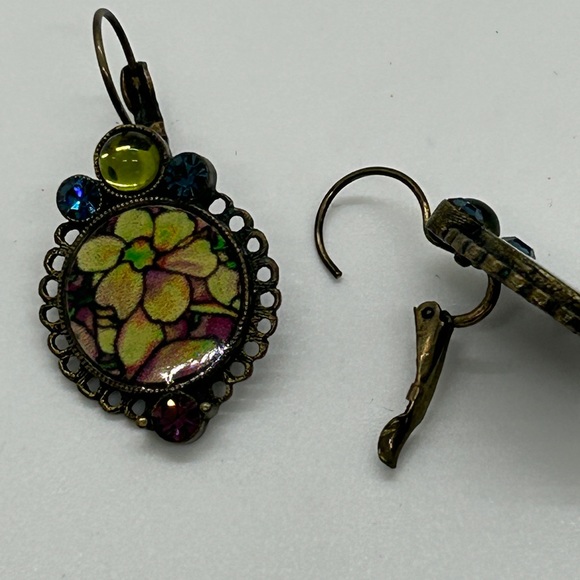 Pierced Earrings Antique Brass with Jewels - Picture 3 of 5